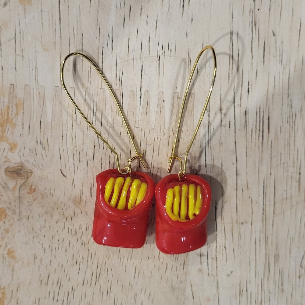 Handmade Glass French Fries Dangle Earrings